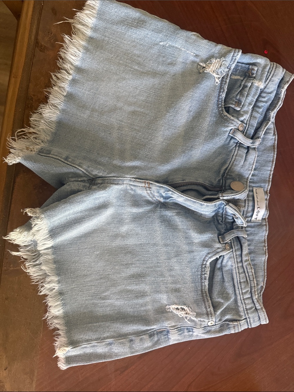LOFT Light Blue Frayed Hem Denim Shorts